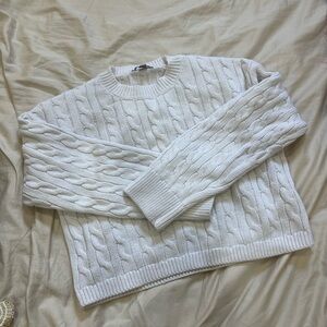 J. Crew White Cable Knit Crewneck Sweater